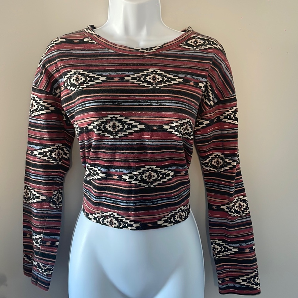 Forever 21 Tribal multi color long sleeve crop top